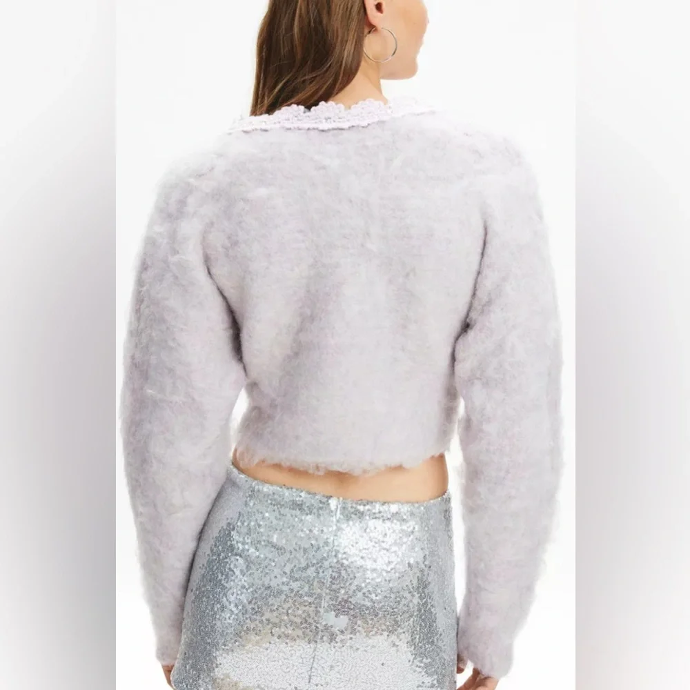 Urban Outfitters holiday party sweater in lilac, w/ pearls & rhinestones. Size M - Picture 3 of 11